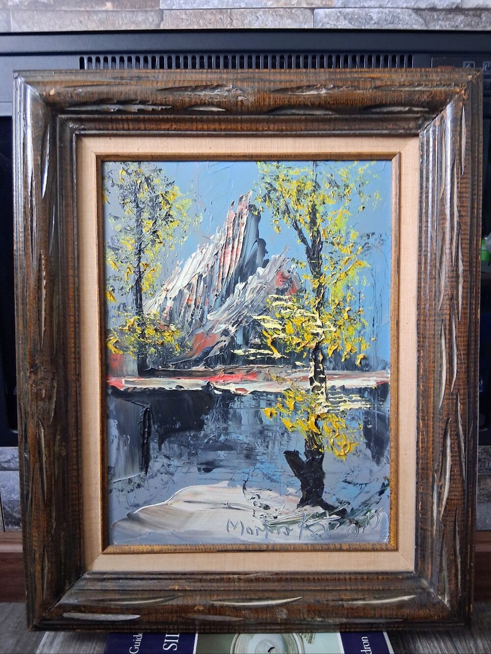 Morris Katz Painting Oil On Board Mountain Lake Landscape 1977 Vintage Original
